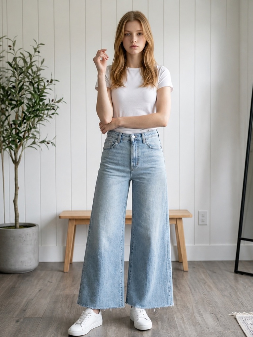 eunina Light Blue High-Rise Wide Leg Jeans